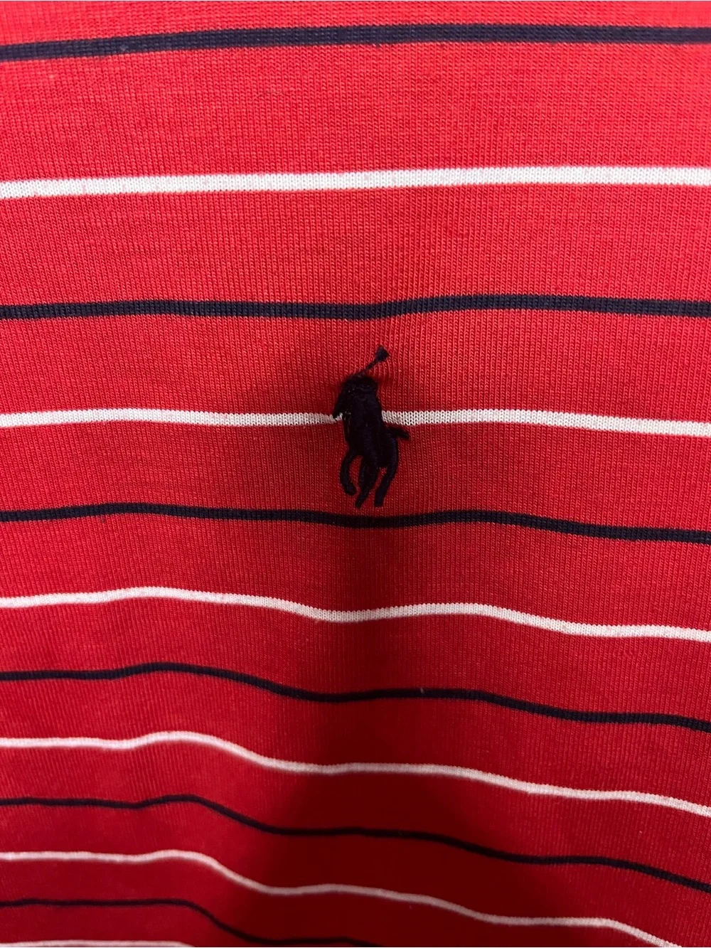 Ralph Lauren Red Striped V-Neck Tee with Navy Pony
